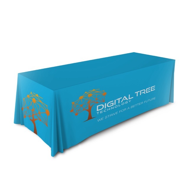 Table with custom printed table cover